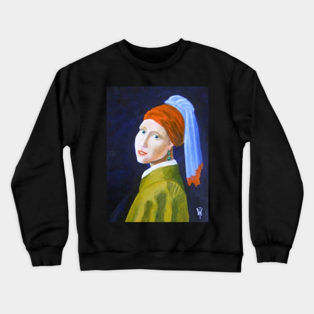 Girl with an emerald earing [ after J ,Vermeer ] Crewneck Sweatshirt by WILT